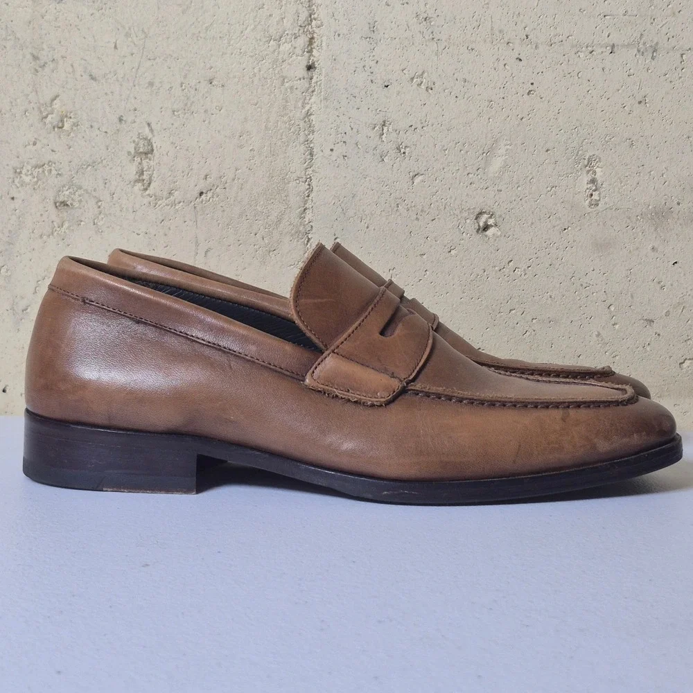 To Boot New York Adam Derrick Mens 7.5 Brown Leather Penny Loafers Made in Italy